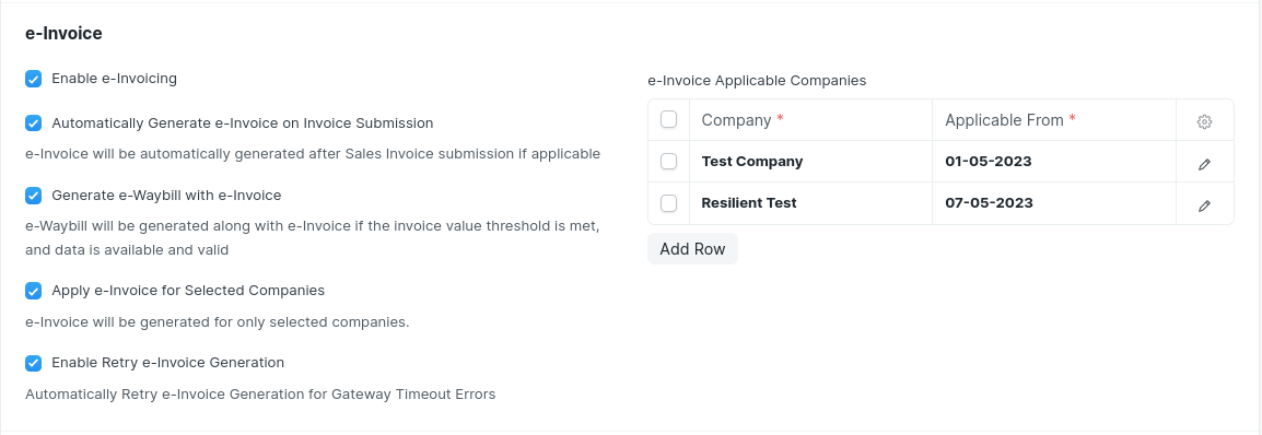 e-Invoice Settings