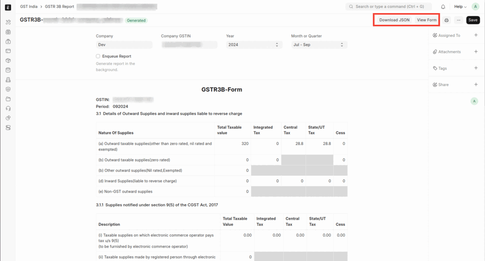 Download Option in GSTR-3B