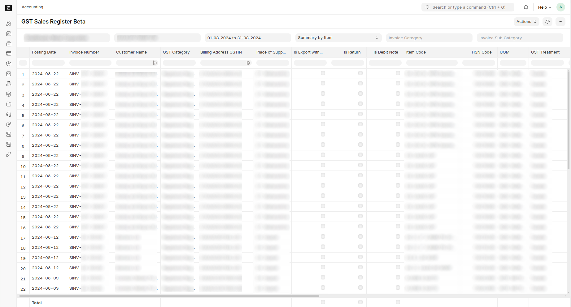 Sales Register Beta Detail View